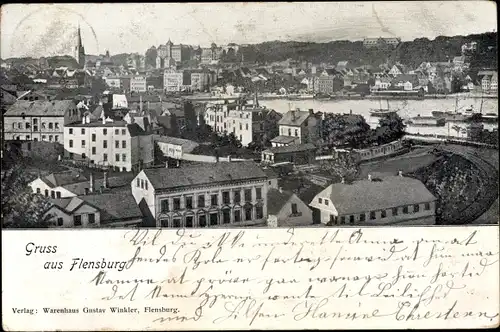 Ak Flensburg in Schleswig Holstein, Panorama, Vogelschau