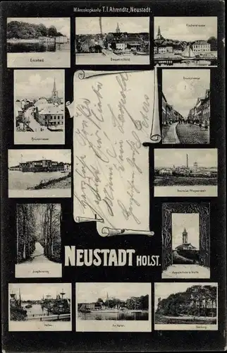 Ak Neustadt in Holstein, Panorama, Jungfernstieg, Hafen, Seeburg, Auguste Victoria Warte