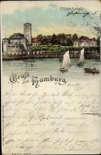 Litho Hamburg Nord Uhlenhorst, Fährhaus, Panorama, Segelboote