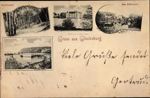Ak Glücksburg an der Ostsee, Quellenthal, Schloßsee, Schloss, Strandhotel