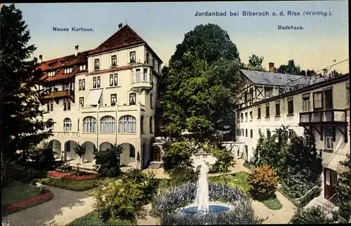 Ak Jordanbad Biberach an der Riß in Oberschwaben, Badehaus, neues Kurhaus