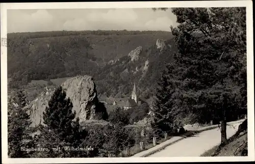 Ak Blaubeuren Alb Donau Kreis, Straßenpartie mit Blick auf Wilhelmsfels