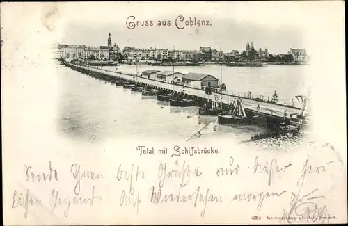 Ak Koblenz am Rhein, Totalansicht, Schiffsbrücke