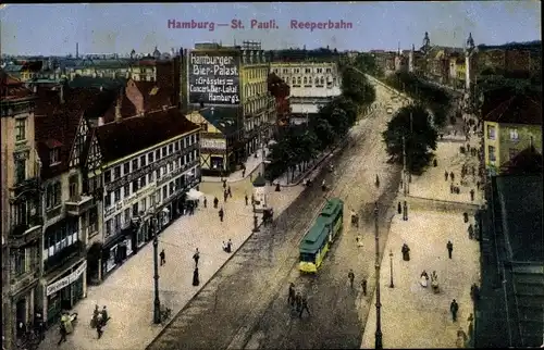 Ak Hamburg Mitte St. Pauli, Reeperbahn, Bierpalast, Straßenbahn