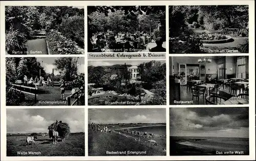 Ak Nordseebad Büsum, Strandhotel Erlengrund, Garten, Spielplatz, Restaurant, Inh. H. Wittmaack