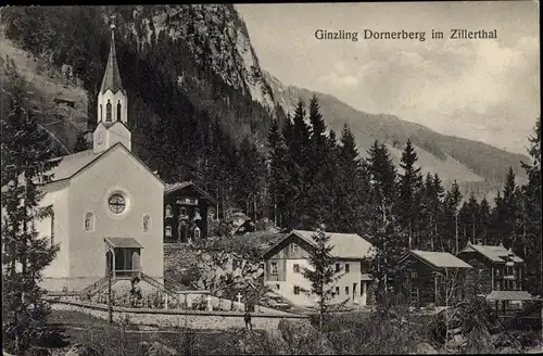 Ak Dornerberg Dornauberg Ginzling in Tirol, Blick auf den Ort im Zillertal, Kirche