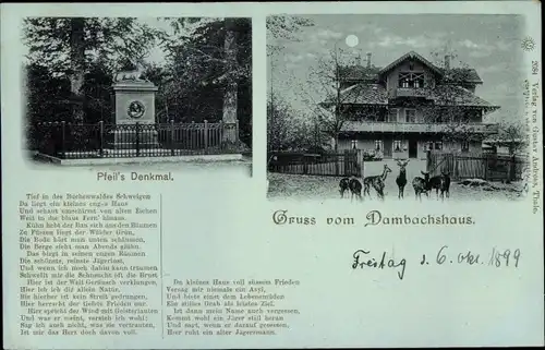 Mondschein Gedicht Ak Thale im Harz Sachsen Anhalt, Dambachshaus, Pfeil's Denkmal