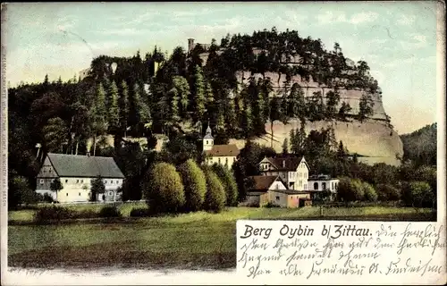 Ak Oybin in der Oberlausitz, Blick auf den Ort und Berg, Zieher