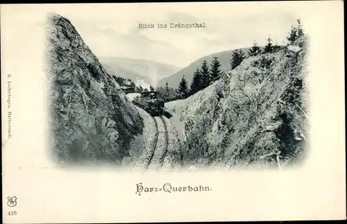 Ak Harz Querbahn, Blick ins Drängetal, Dampflok