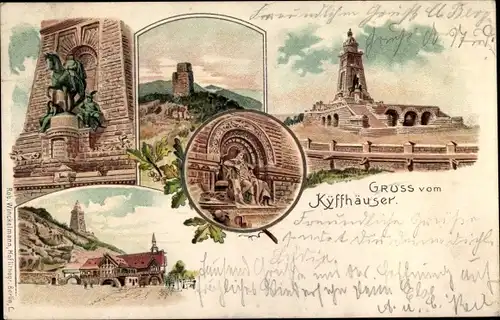Litho Steinthaleben Kyffhäuserland in Thüringen, Kyffhäuser, Kaiser Wilhelm Denkmal, Barbarossa
