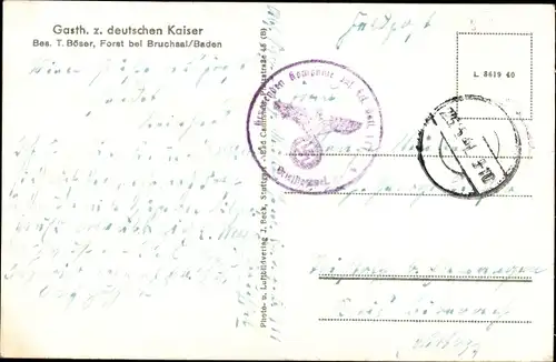 Ak Forst in Baden, Gasthaus zum deutschen Kaiser, Inh. T. Böser, Innenansicht, Denkmal