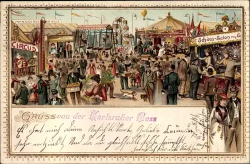 Präge Litho Karlsruhe in Baden Württemberg, Karlsruher Mess, Kirchmeß, Fahrgeschäfte, Circus
