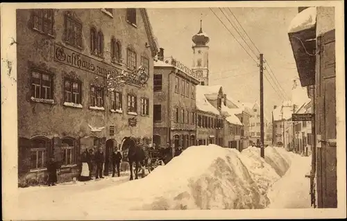 Ak Isny im Allgäu, Kempterstraße, Gasthaus, Winteransicht