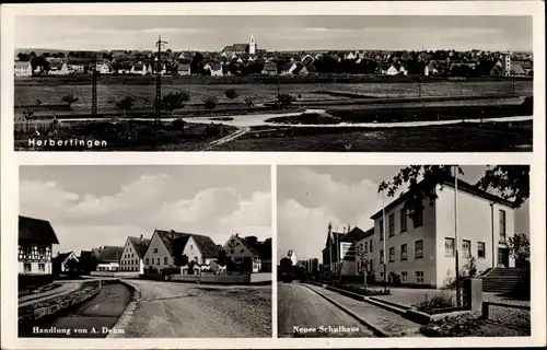 Ak Herbertingen in Württemberg, Handlung A. Dehm, Schulhaus, Blick auf den Ort