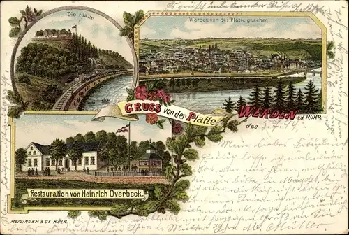 Litho Werden Essen im Ruhrgebiet, Platte, Restauration von Heinrich Overbeck