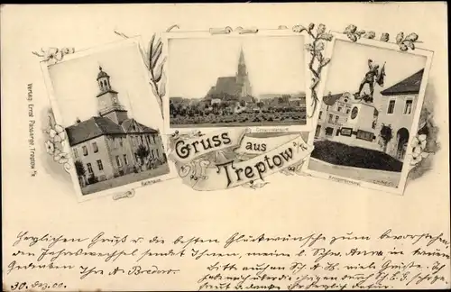 Ak Trzebiatów Treptow an der Rega Westpommern, Rathaus, Kirche, Kriegerdenkmal