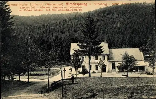 Ak Hirschsprung Altenberg im Erzgebirge, Gasthaus Ladenmühle, Inh. Richard Schröter