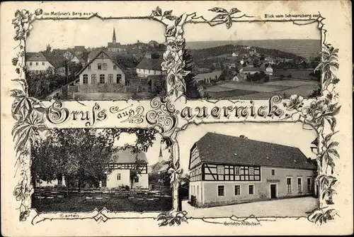 Ak Jauernick Buschbach Markersdorf Oberlausitz, Von Meissner's Berg aus, Garten, Gerichtskretscham