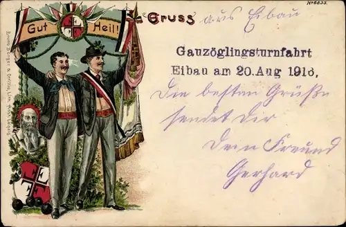 Litho Eibau Kottmar in der Oberlausitz, Gauzöglingsturnfahrt am 20. August 1918, Bruno Bürger 6835