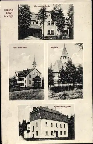 Ak Albertsberg Auerbach im Vogtland Sachsen, Küchengebäude, Beamtenhaus, Kapelle, Erweiterungsbau