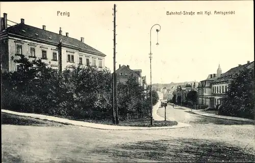 Ak Penig in Sachsen, Bahnhofstraße mit Kgl. Amtsgericht