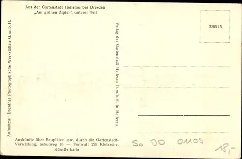 Ak Dresden Nord Hellerau, Am grünen Zipfel, Unterer Teil