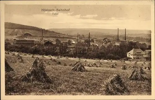Ak Hösbach Unterfranken, Blick zum Bahnhof, Totalansicht, Feld