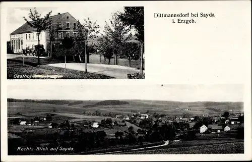 Ak Dittmannsdorf Olbernhau im Erzgebirge Sachsen, Gasthof, Rechtsblick auf Sayda