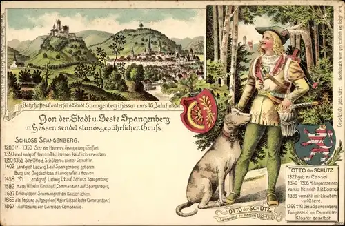 Wappen Litho Spangenberg Hessen, Historisches Bild der Stadt, Otto der Schutz, Landgraf