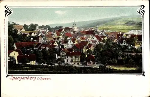 Passepartout Ak Spangenberg Hessen, Panoramablick auf die Stadt