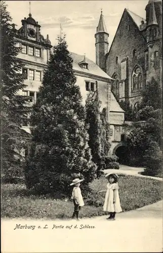 Ak Marburg an der Lahn, Schloss, Gartenpartie, Kinder 