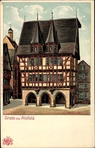 Litho Alsfeld in Hessen, Rathaus, Marktplatz, Fachwerkhaus