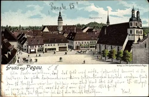 Ak Pegau Sachsen, Markt, Kirche, Blick zur Wieprechtsburg, Wiprechtsburg in Groitzsch