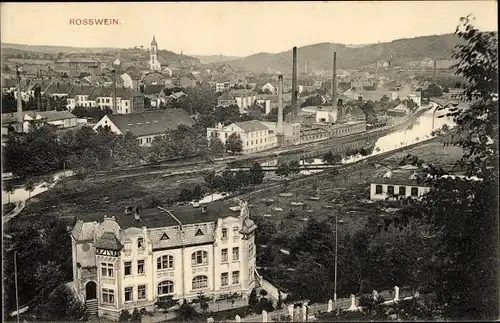 Ak Roßwein Sachsen, Kirche, Fabrik, Teilansicht der Stadt