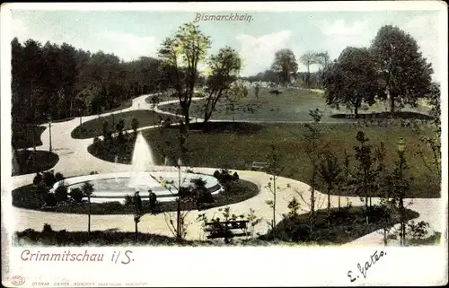 Ak Crimmitschau Sachsen, Bismarckhain, Springbrunnen