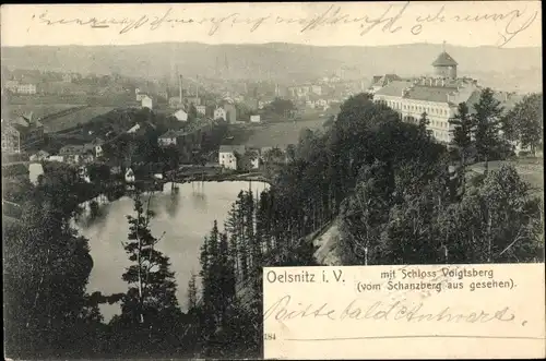 Ak Oelsnitz Vogtland, Schloss Voigtsberg vom Schanzberg aus gesehen 