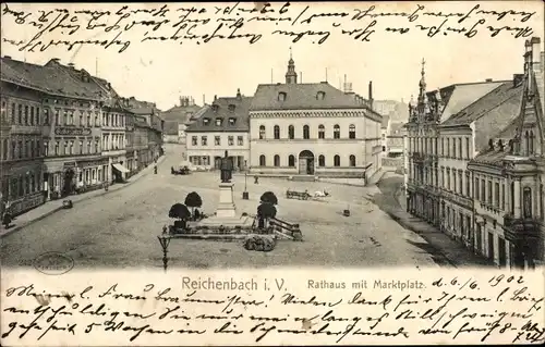 Ak Reichenbach im Vogtland, Rathaus, Marktplatz, Gasthof zum goldenen Anker