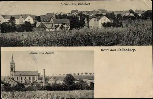Ak Callenberg in Sachsen, Oberdorf, Kirche, Schule, Totalansicht