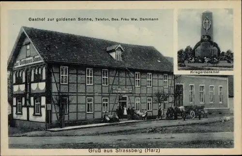 Ak Straßberg Harzgerode am Harz, Gasthof zur goldenen Sonne, Kriegerdenkmal