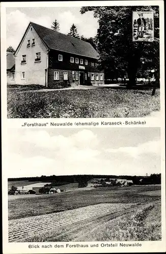 Ak Neuwalde Leutersdorf Oberlausitz, Forsthaus, Karaseck Schänke, Ortspanorama