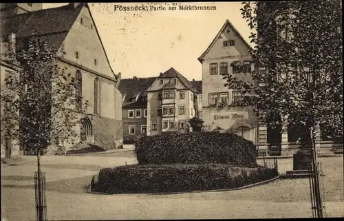 Ak Pößneck im Saale Orla Kreis Thüringen, Marktbrunnen, Geschäft Clemens Ifftner