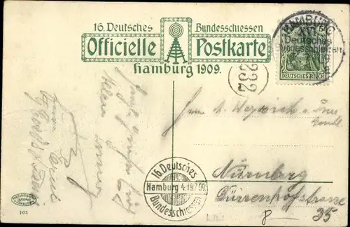 Künstler Ak Hamburg, 16. Deutsches Bundesschießen 1909, Festhalle