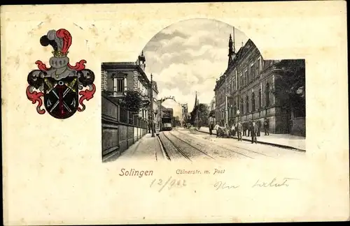 Präge Wappen Passepartout Ak Solingen in Nordrhein Westfalen, Kölner Straße, Post