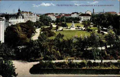 Ak Frankenberg an der Zschopau Sachsen, Friedenspark mit Siegesdenkmal