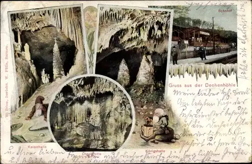 Ak Grüne Iserlohn im Märkischen Kreis, Dechenhöhle, Kaiserhalle, Orgelgrotte, Königshalle