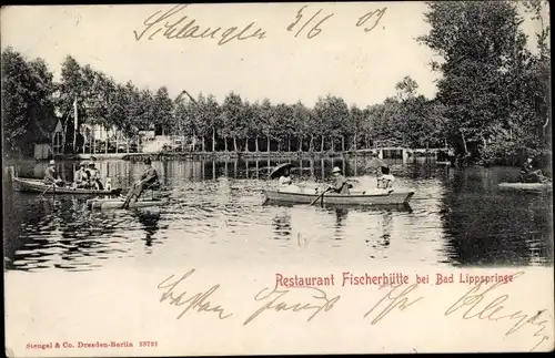 Ak Bad Lippspringe im Kreis Paderborn, Restaurant Fischerhütte, Ruderpartie