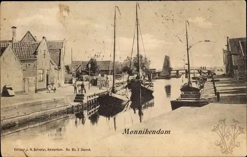 Ak Monnikendam Waterland Nordholland Niederlande, Flusspartie, Schiffe