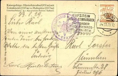 Ak Hinterbärenbad in Tirol, Kaisergebirge, Totenkirchl, Haltspitze, Unterkunftshaus