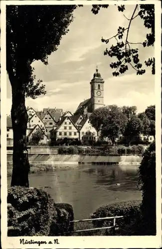 Ak Nürtingen am Neckar, Blick auf den Ort, Wehr