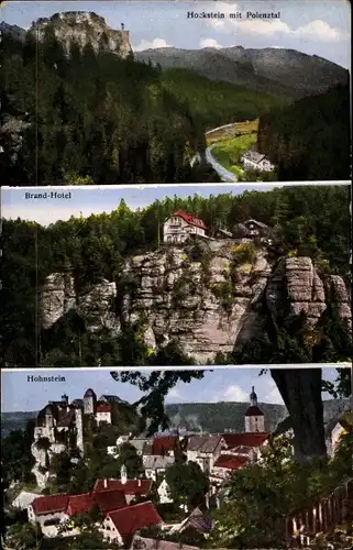 Ak Hohnstein Sächsische Schweiz,, Polenztal, Brand Hotel, Blick auf den Ort